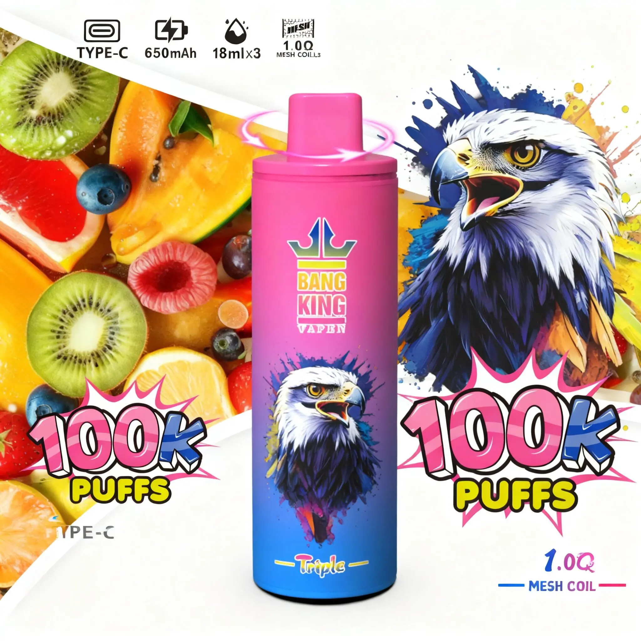 Bang King Triple 100000 100K Puffs 3 in 1 Flavors Original Rechargeable Disposable Vape - Image 12