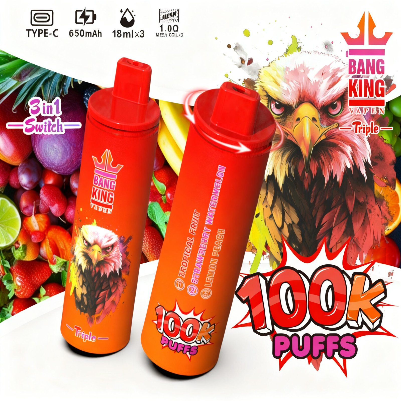 Bang King Triple 100000 100K Puffs 3 in 1 Flavors Original Rechargeable Disposable Vape - Image 17
