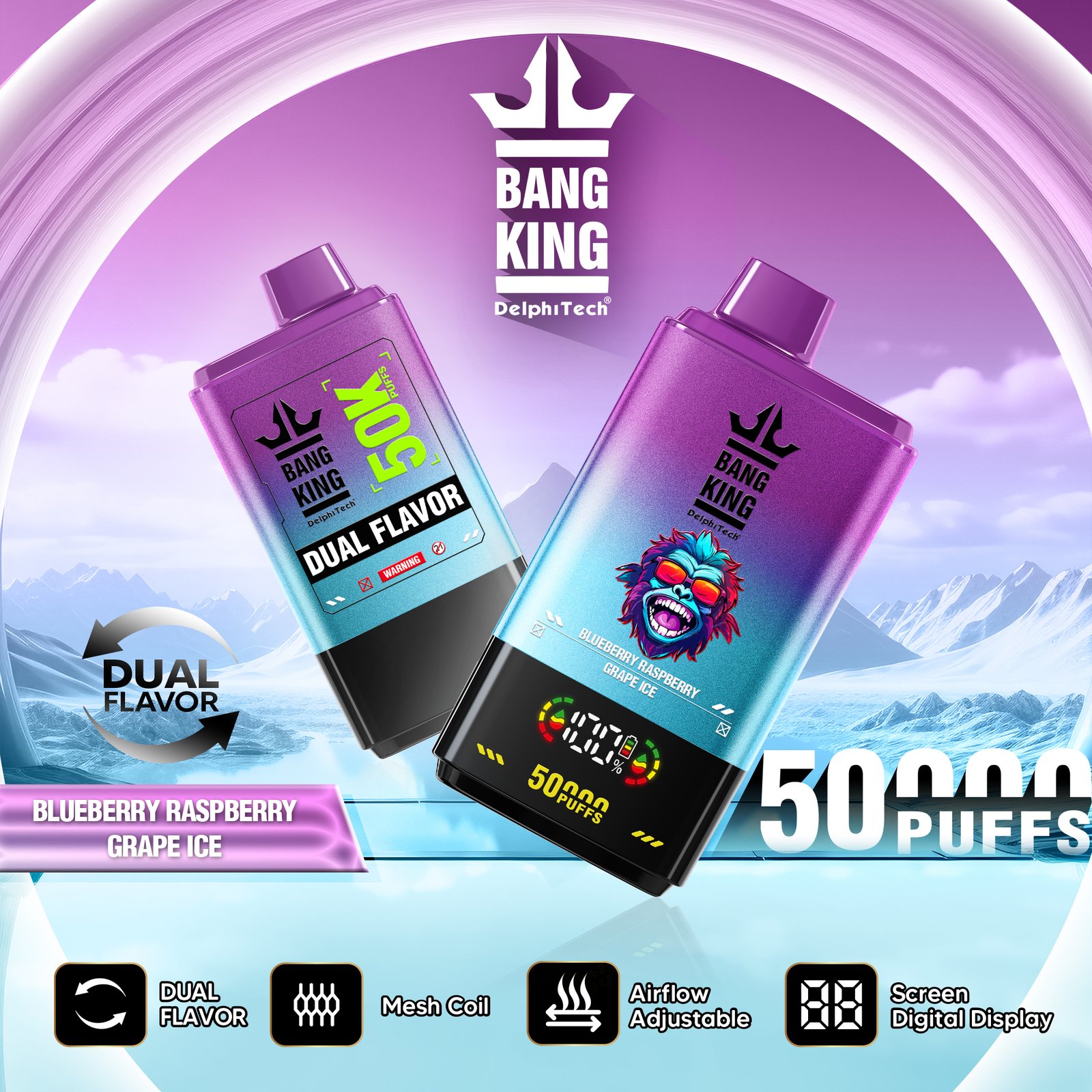 Bang King 50000 50k Puffs 2% 3% 5% Nicotine Double Taste LCD Display Disposable Vape - Image 23