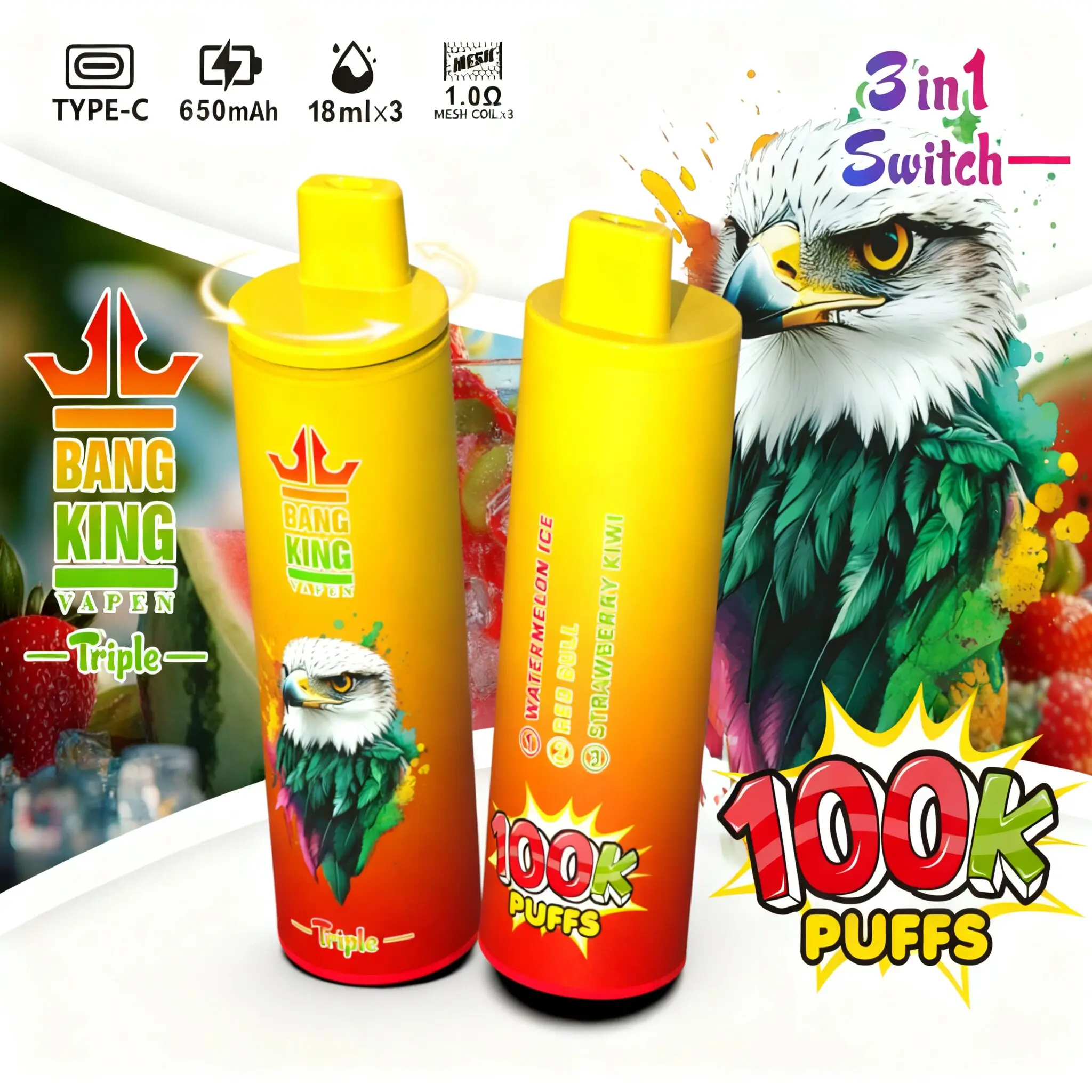 Bang King Triple 100000 100K Puffs 3 in 1 Flavors Original Rechargeable Disposable Vape - Image 20