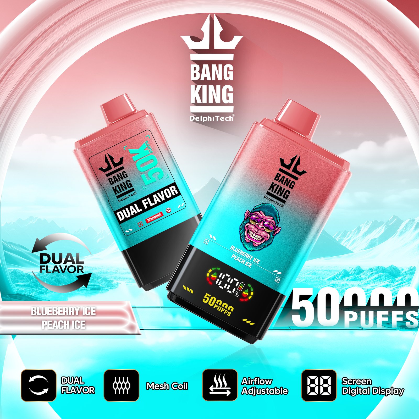 Bang King 50000 50k Puffs 2% 3% 5% Nicotine Double Taste LCD Display Disposable Vape - Image 27