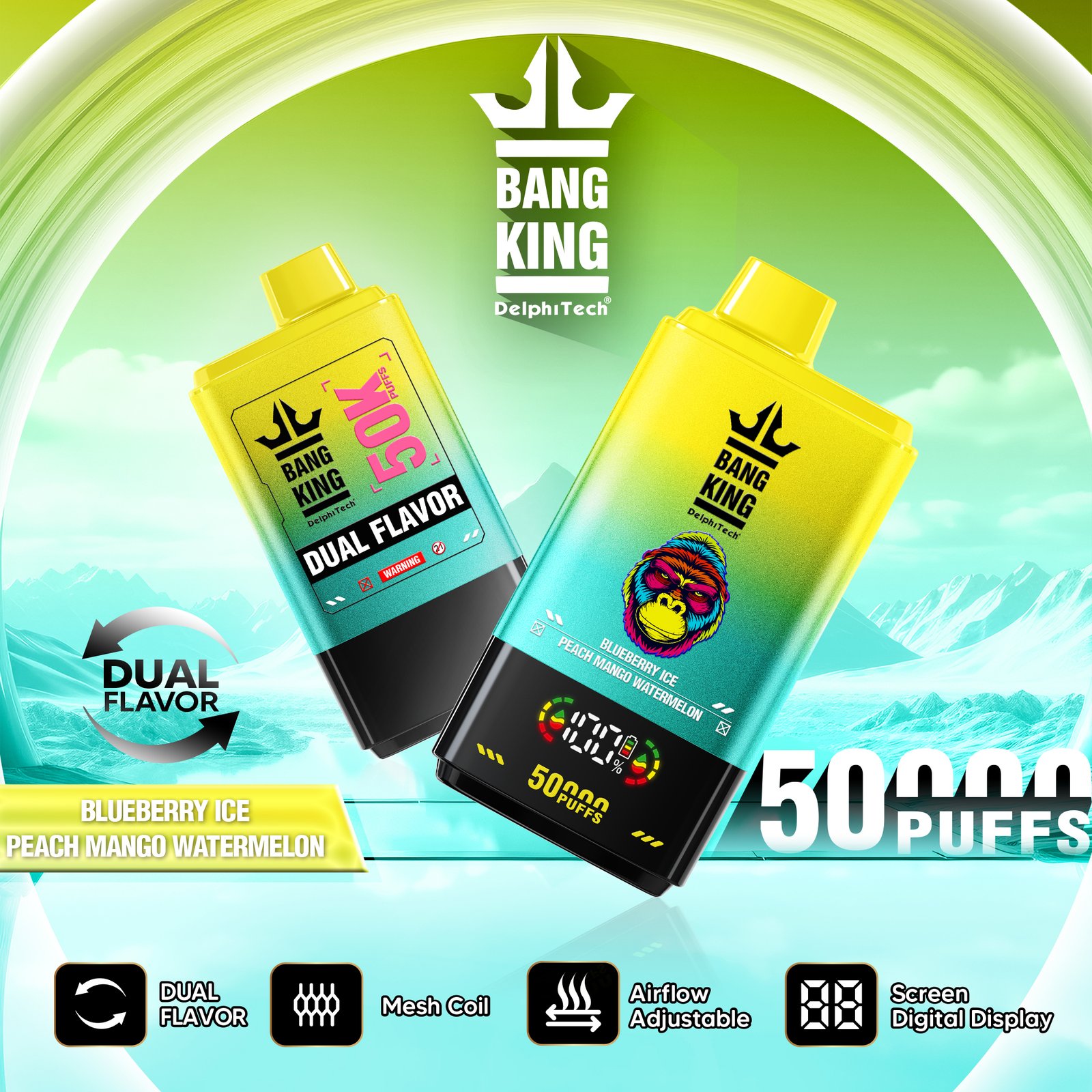 Bang King 50000 50k Puffs 2% 3% 5% Nicotine Double Taste LCD Display Disposable Vape - Image 25