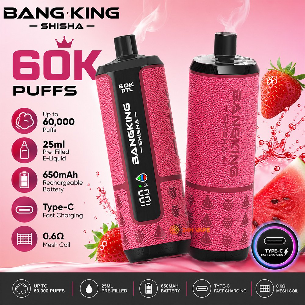 Bang King Shisha 60000 60K Puffs LED Display Disposable DTL Vape Pen