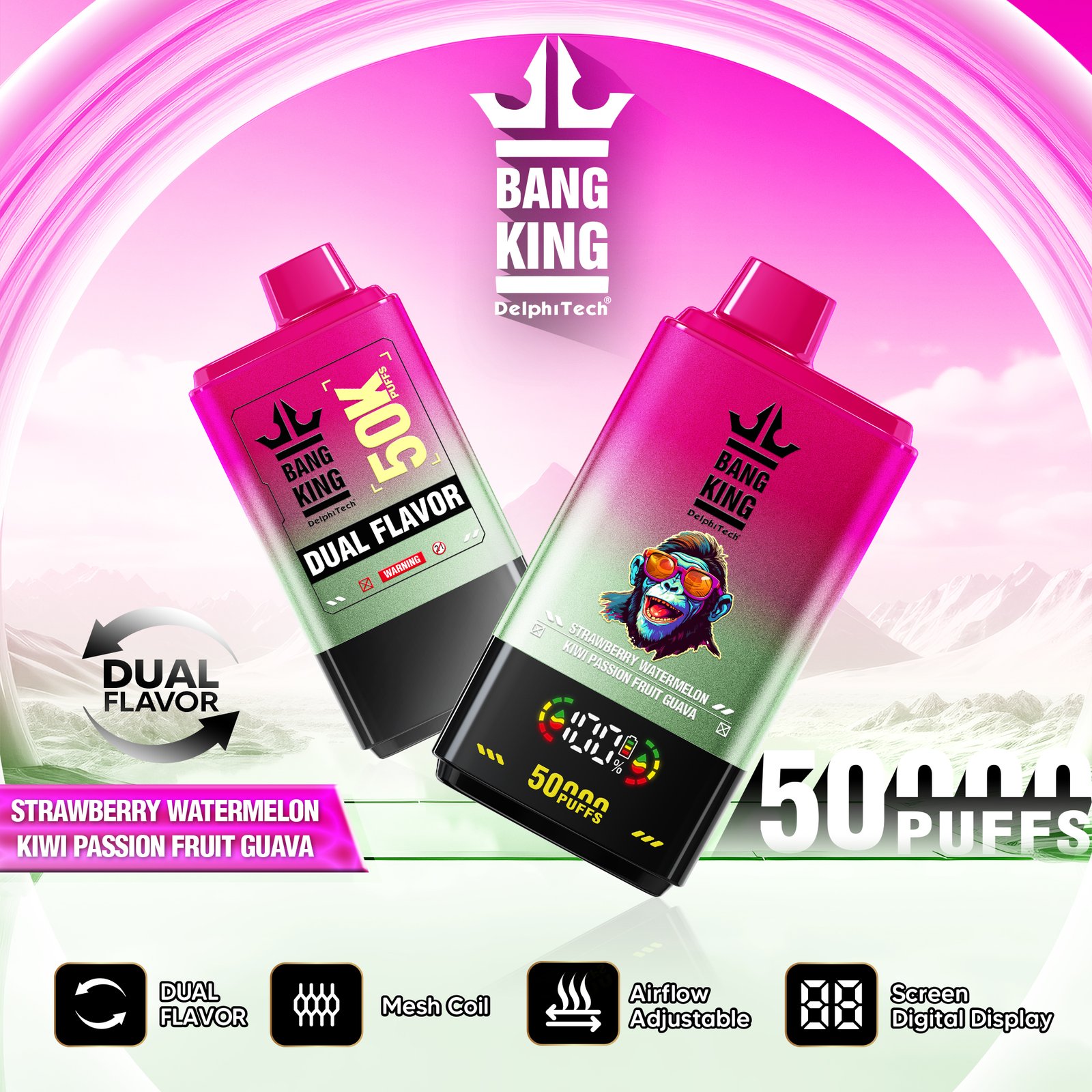 Bang King 50000 50k Puffs 2% 3% 5% Nicotine Double Taste LCD Display Disposable Vape - Image 9