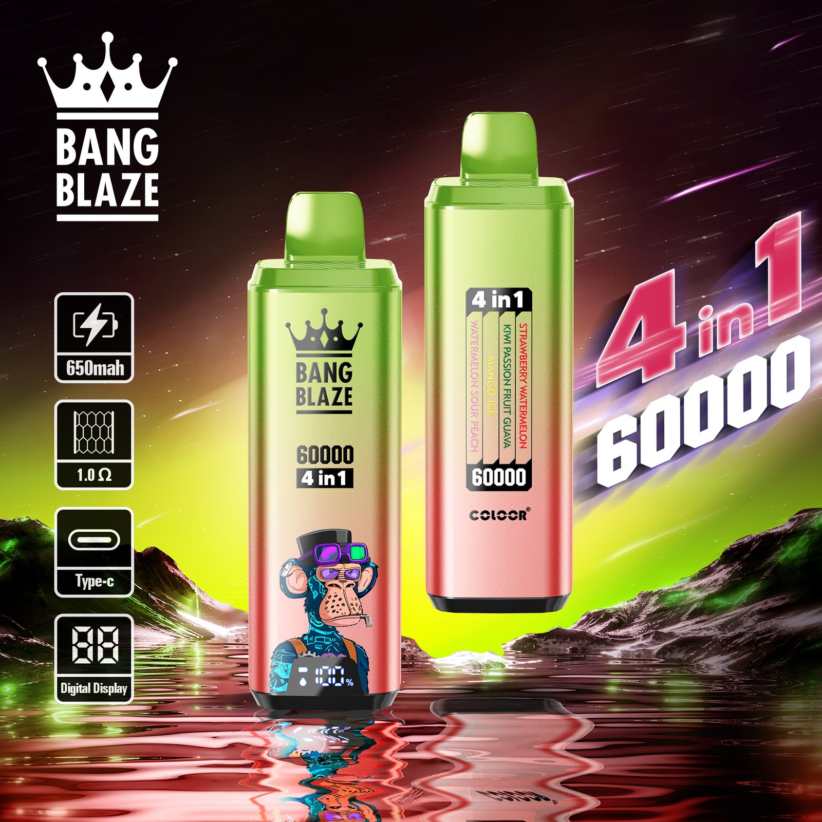 Bang Blaze 60000 60k Puffs 4 in 1 Flavors Newest Original Rechargeable LCD Display Disposable Vape - Image 9