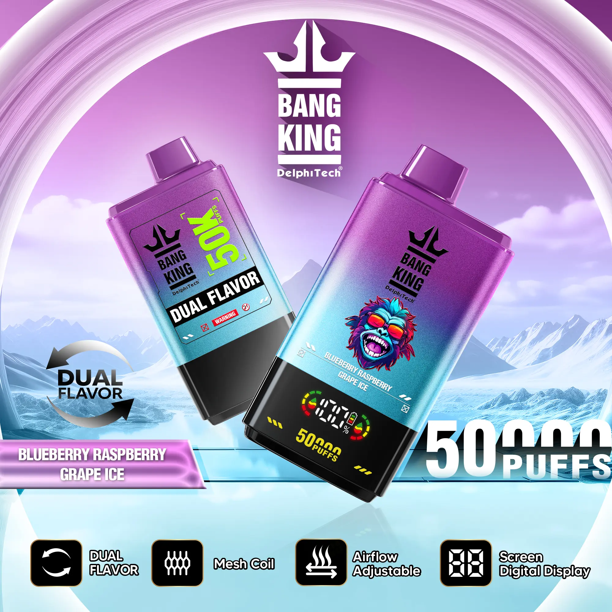 Bang King 50000 50k Puffs 2% 3% 5% Nicotine Double Taste LCD Display Disposable Vape - Image 24