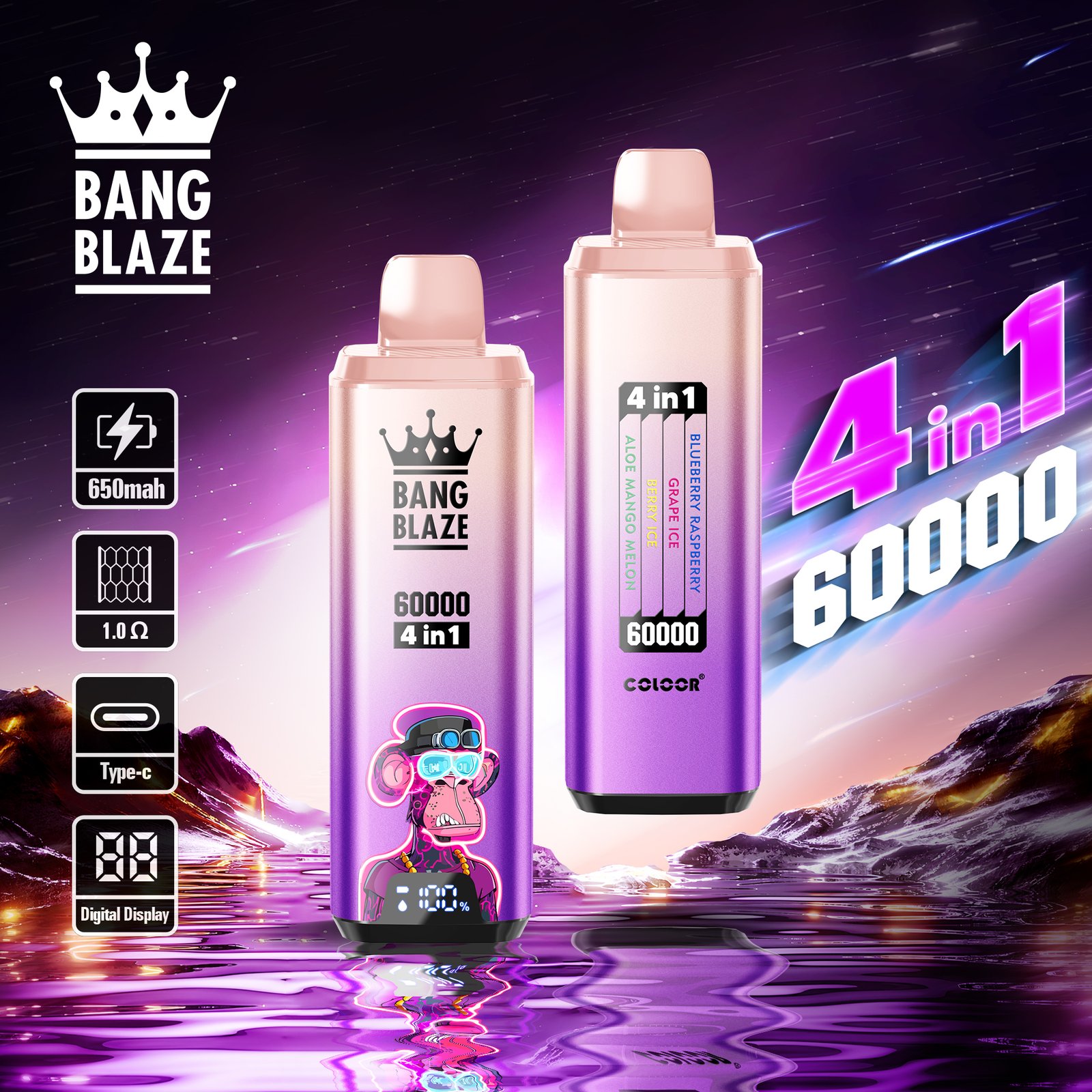 Bang Blaze 60000 60k Puffs 4 in 1 Flavors Newest Original Rechargeable LCD Display Disposable Vape - Image 23