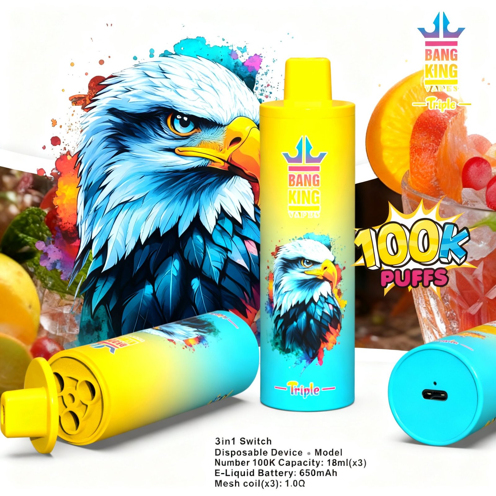 Bang King Triple 100000 100K Puffs 3 in 1 Flavors Original Rechargeable Disposable Vape - Image 3
